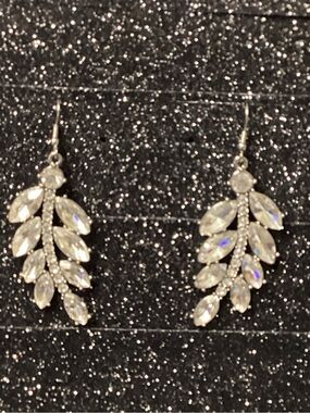 Crystal Leaf Drop Earrings - Silver Tone
